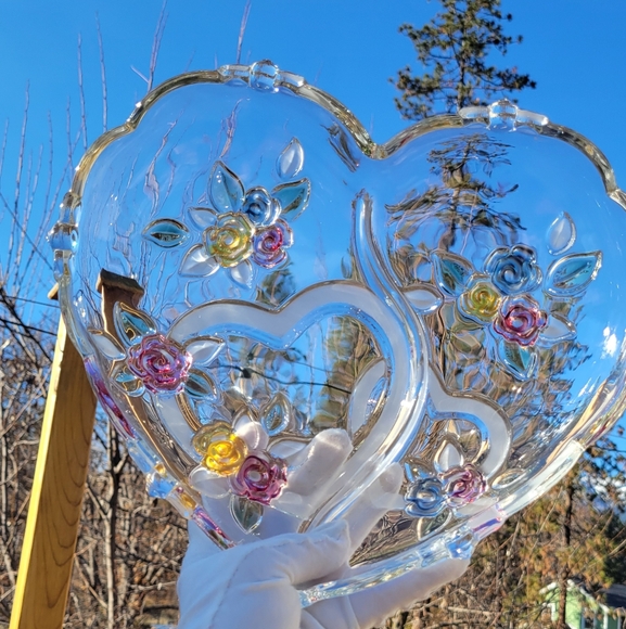 Vintage Lead Crystal Mikasa Heart Shaped Bowl Double Hearts - Picture 3 of 16